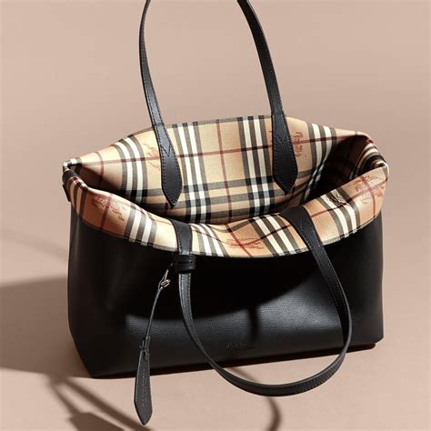 black leather burberry tote